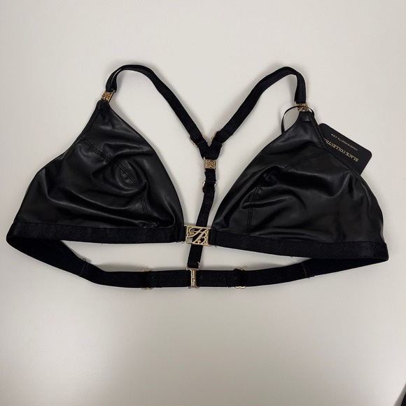 Honey Birdette EMILY Bralette Brief Set Black Lingerie Faux Leather Small NWT - Picture 2 of 14